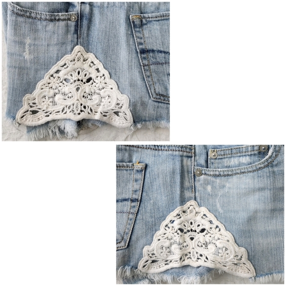 American Eagle Short Denim Shorts With Crochet Side Inserts, Size 4 - Picture 8 of 15